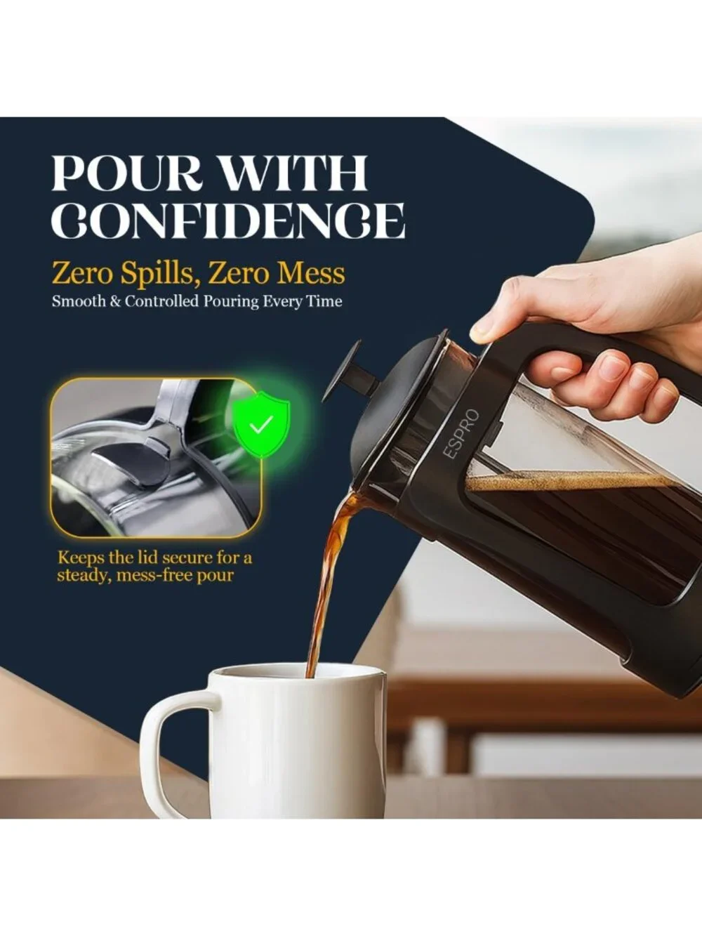 32oz French Press Coffee Maker - Grit-Free, Heat-Resistant Glass, Double Filter